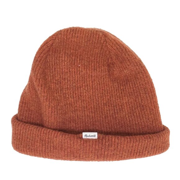Madewell Beanie Hat Womens OS Orange Copper Winter 100% Merino Wool Cuffed - Picture 1 of 6